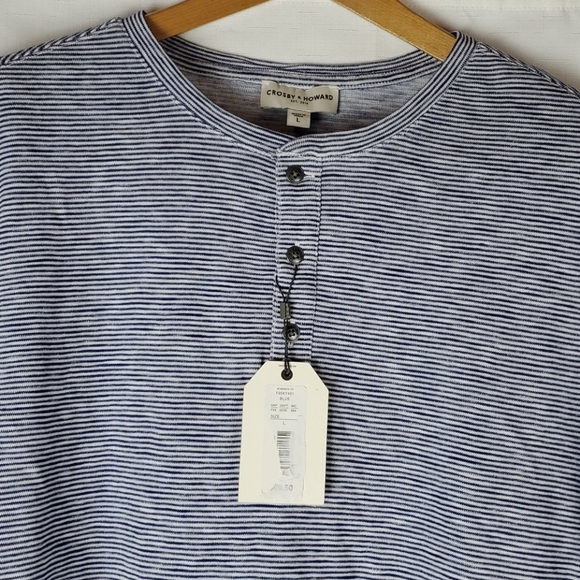 Crosby & Howard long sleeve men's blue and white striped button henley size Lg - Picture 2 of 8